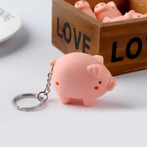 Schlüsselanhänger, niedliches Mini-Schwein, Tierform, Schlüsselanhänger, Ringe, leuchtendes LED-Licht