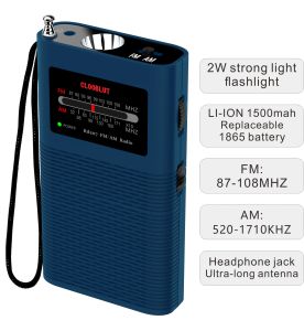 Radio Pocket AM FM Portable Transistor Radio Powerful Flashlight Powered by 1500mah Battery (Included),Best Reception