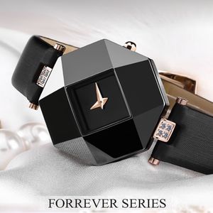 Kvinnor tittar på New Fashion Women Dress Watches Ceramic Case Leather Strap Relogio Feminino Lady Quartz Wristwatch BRW284B