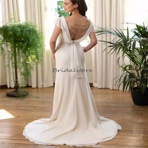 Abito da sposa Boho romantico 2024 Maniche corte Scoop Sirena Abiti da sposa bohémien Chiffon Rustico Country Bride Robe De Mariee Abiti Novias Boda casamento