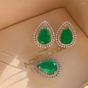 Necklace Earrings Set Jewelry European And American Classic Imitation Color Treasure Emerald Water Droplet Main Stone 10 14