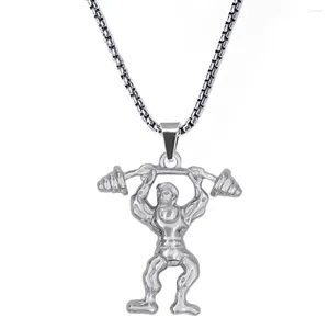 Pendant Necklaces Fitness Accessories Strong Muscular Men Lifting Barbell Metal Necklace Power Symbol Gym Jewelry