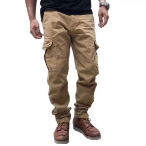 Estilo militar carga homens calças casuais de algodão regular magro perna zíper rua moda calças táticas homem roupas