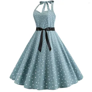 Lässige Kleider Retro 1950er Jahre Halfter A-Linie Kleid für Frauen Dot Printing Swing Lady Prom Abend Party Nacht Vestidos Kleidung