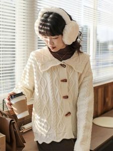 Kobiety damskie retro klapa klapa klamra świąteczny sweter świąteczny kolor skrętu dzianiny z kardigan kurtka kobiet Koreańska moda pull femme hiver