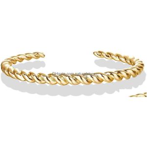Bangle Pavoi Gold Plated Twisted Chunky Bangle Bracelet 14K Lightweight Everyday Jewelry Drop Delivery Jewelry Bracelets Dhct4