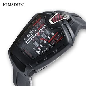 Kimsdun herr mode trend personlighet Klassisk kvartsklocka Racing Square Silicone Strap Clock Casual Sport Relogio238b