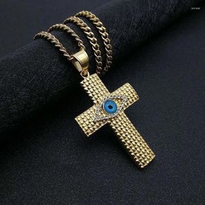 Naszyjniki wisiorek ze stali nierdzewnej Rhinestone Jezus Cross of Horus dla mężczyzn utwardzony krystalicznie złoty naszyjnik z łańcuchem biżuterii z hip -hopowym