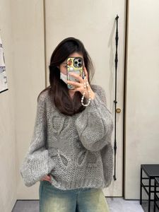 Anagram Women's Sweaters Korean Fashion Lantern Sleeve Soft Mohair O Neck Sweater Women Autumn And Spring Pullover Long Knit Top