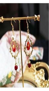 Dangle Chandelier Amazing Time Vintage Ruby Baroque Fashion Wild Long Temperament Flower Female Earrings Cubic Zirconia Hook Ear1299338