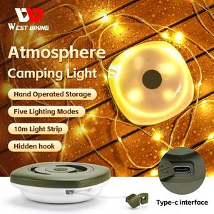 WEST BIKING Portable Camping Lights USB Rechargeable Lamps Outdoor Waterproof Emergency Flashlight Tent Supplies 240220