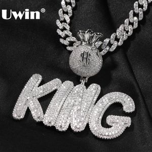 UWIN Collana con ciondolo con nome personalizzato con borsa per soldi Bail Iced Out Cubic Zirconia Charms Gioielli Hip Hop per regalo 240220