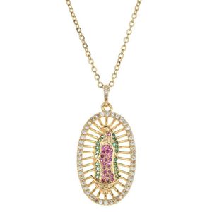 Virgin Mary Pendant Necklace for Women Gold Color CZ Crystal Stainless Steel Jewelry Whole Colar Chain Cross Trendy Gift254W
