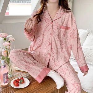 Pijamas femininos outono e inverno senhoras de manga comprida cardigan pamas casual conforto respirável wweet algodão homewear terno