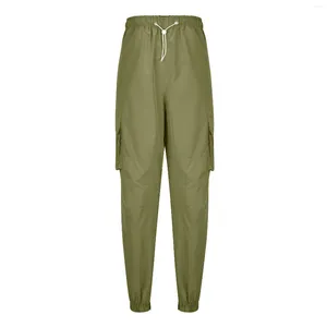 Męskie spodnie sportowe sportowe moda sznurka dla mężczyzn ładunkowy luz luźne jogger multi kieszenie na wędrówki Praca poliestrowa zielona