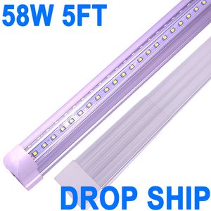 (25-Pack) 5ft LED-butiksljus fixtur, V-form 58W 5800LM 6500K (Daylight White), 5 fot, 60 '', Clear Lens T8 Integrated LED Tube, Länkbara LED-glödlampor Garage, Workshops Crestech