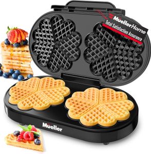 Mueller Double Heart Waffle Maker, gör 10 mini-hjärtan eller 2 stora våfflor, 1200W premiumprestanda, dubbel, non-stick-kokplattor med snabb jämn uppvärmning