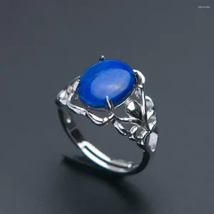 Cluster Rings Natural Lapis Lazuli Royal Blue Gemstone 12x10mm Women Wedding Rad Lady Fine Jewelry Party 925 Silver