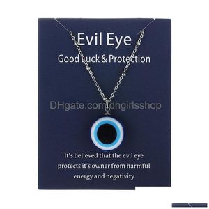 Pendant Necklaces Women Blue Evil Eye Necklaces With Card Fashion Sier 14K Gold Plated Rolo Link Chain Resin Pendant Necklace Good Luc Dhygg