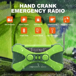 Radio Solar Hand Crank Radio Dual Speaker Rechargeable Weather Radio for Home Outdoor