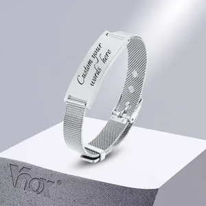 Link Bracelets Vnox Free Custom ID For Women Men Adjustable Stainless Steel Mesh Bands Wristband Personalized Gifts Jewelry