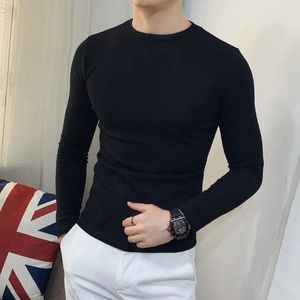 Spring Autumn Stretch Oneck Long Sleeve Solid Youth Tight Undershirt Men Clothing Tees Oversized Tee T Shirt 240219