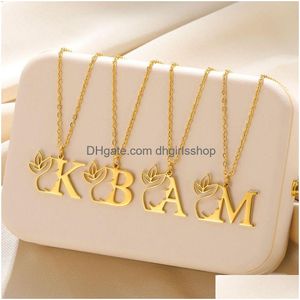 Pendant Necklaces Beauty Flower Initial Necklace Women Girl Gifts Stainless Steel 18K Gold Color Letter Pendant Choker Necklaces Fashi Dh7Zk