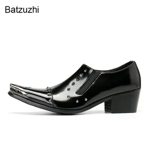 6,5 cm High Heels Handgefertigte Herrenschuhe Spitze Eisenzehen-Männerkleidschuhe Leder Schwarz Business-, Party- und Hochzeitsschuhe für Männer, 38-47