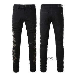 Erkekler Amirs Yıldız Nakış Denim Streç Slim Fit Pantolon True Jeans Mor Jeans 793