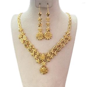 Necklace Earrings Set 18K Gold Plated Nigerian Party Bridal Wedding Ethiopian Luxury Dubai Jewelry Wholesale 2024 Gifts