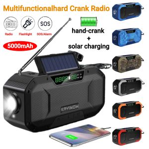 Högtalare Solenergin Handklocka Radio med LED -ficklampa 5000mAh Power Bank Phone Charger Bluetooth 5.0 Högtalare AM/FM Emergency Radio