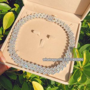 Byst ner smycken Sterling Sier S Flawless VVS Baguette Moissanite Men Miami Cuban Link Chain Diamond Necklace