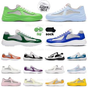 Wholesale designer mens womens big size patent leather sneakers America Cup high top Low soft casual shoe green yellow white Runner Trainers Running Shoes
