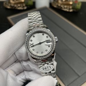 Relógio feminino de fábrica limpa Relógio de diamante de alta qualidade Máquinas automáticas 28MM Data Just Sapphire Glass 904L Relógio à prova d'água Festival Gift Designer
