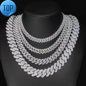 2024 Hop Jewelry 8/10/12/15/20mm Diamond Cuban Necklace for Men Silver Plated Miami Cuban out Cz Prong Cuban chain