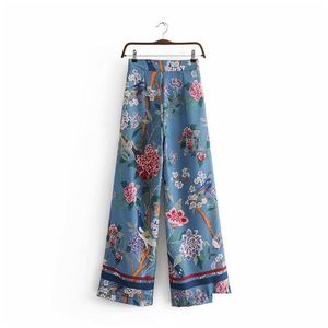 Calças femininas capris nova moda feminina calças soltas pássaros flores imprimir cintura alta perna larga calças compridas plus size entrega de gota um dhutw