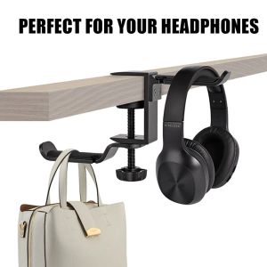 Accessories Pc Gaming Headphone Stand Aluminum Dual Headset Hanger Hook Holder Adjustable Rotate Arm Clamp Under Desk Space Save Clip Mount