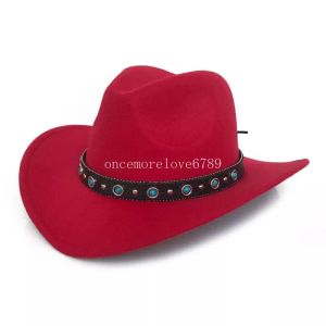 2024 Cowboy Top Hat for Men Fedora Hats Women Outdoor Travel Fedoras Woman Fashion Felt Cap Man Autumn Winter Caps Trilby 15colors