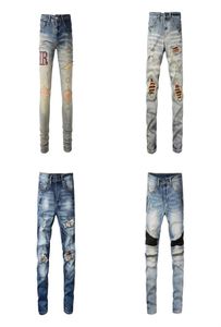 Мужские черные рваные джинсы Мешковатые дизайнерские брюки для средней талии Slim Fit с леопардовой нашивкой Длинные светло-голубые хлопковые с принтом SelfCultivati8657420