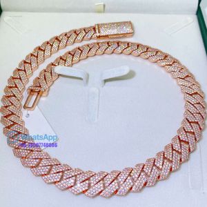 Hip Hop Jewelry Rose Gold Plated Iced Out Moissanite Prong Link Halsband Diamond Cuban Chain