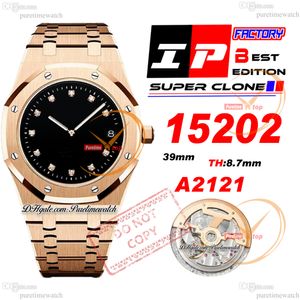 IPF 1520 Jumbo Extra-Fino 39mm Ouro Rosa Diamante Negro Grande Tapisserie Dial Stick A2121 Relógio Masculino Automático Pulseira de Aço Inoxidável Super Edition Puretimewatch
