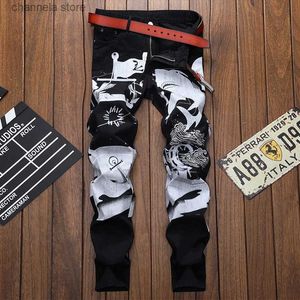 Men's Jeans Mens Jeans Homme Pantn Printed Slim Denim Trousers Biker High Quality Men Straight Casual Designer Streetwear Youth Jeans T240227