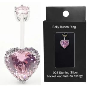 Smycken 925 Sterling Silver Heart Belly Button Rings for Women Blue Pink CZ Navel Skivstång Studs Screw Navel Bods Body Piercing Smycken