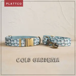 Coleiras de cachorro Plattco Design exclusivo conjunto impressão fria gardênia com fivela de bronze de alta qualidade 5 tamanho pdl345brpdl345br