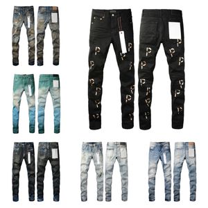 Designer purple jeans denim trousers mens jeans High-end Quality street Fashion Black Pants Straight Retro Ripped Biker Jean Slim Fit Motorcycle Clothing