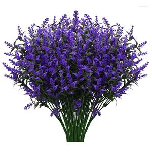 Decorative Flowers 12 Pcs Artificial Lavender Fake Outdoor Plants Plastic Shrubs Hanging Flowerpot Indoor Outside Decorations