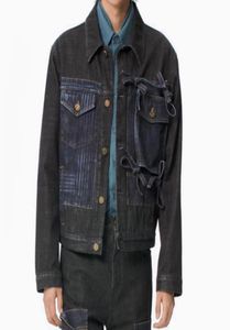 KARAKOKORAM Jeansjacke mit getäfelten Einsätzen und Fliege, für Herren und Damen, modischer Taschenmantel, Übergröße, Stil FZJK0494322194