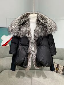 Coats 2022 Moda Yeni Sonbahar Kış Gerçek Tilki Kürk Kürk Kalın Kadınlar Sıcak Ceket% 90 Kaz Down Ceket Lüks Aşırı Giyim Yeni Kadın Ceket