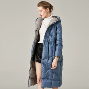 Jaqueta feminina de comprimento médio high-end na moda outono/inverno com capuz high-end engrossado jaqueta de design multicolorido