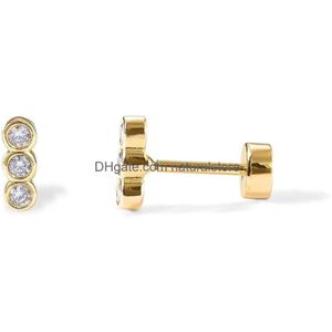 Hänghalsband pavoi 14k guldpläterad solid 925 Sterling Sier Post Flat Back Stud örhängen för kvinnor brosk Helix Piercing Cubic DHRW8